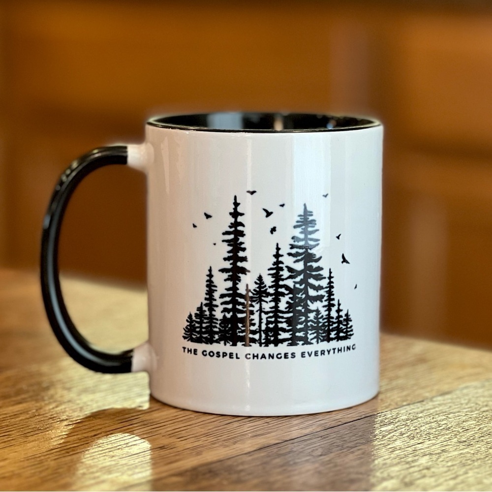 The Gospel Changes Everything, Christian Black and White Ceramic Mug